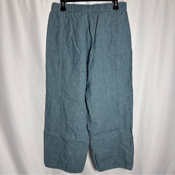 Eileen Fisher 100% Organic Linen Wide Leg Pants Blue Green Small Lagenlook - Picture 2 of 12